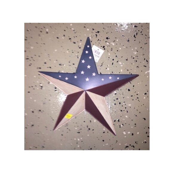 Americana Patriotic 12'' Metal Hand Painted Wall Star Old Time Pottery - Picture 4 of 6